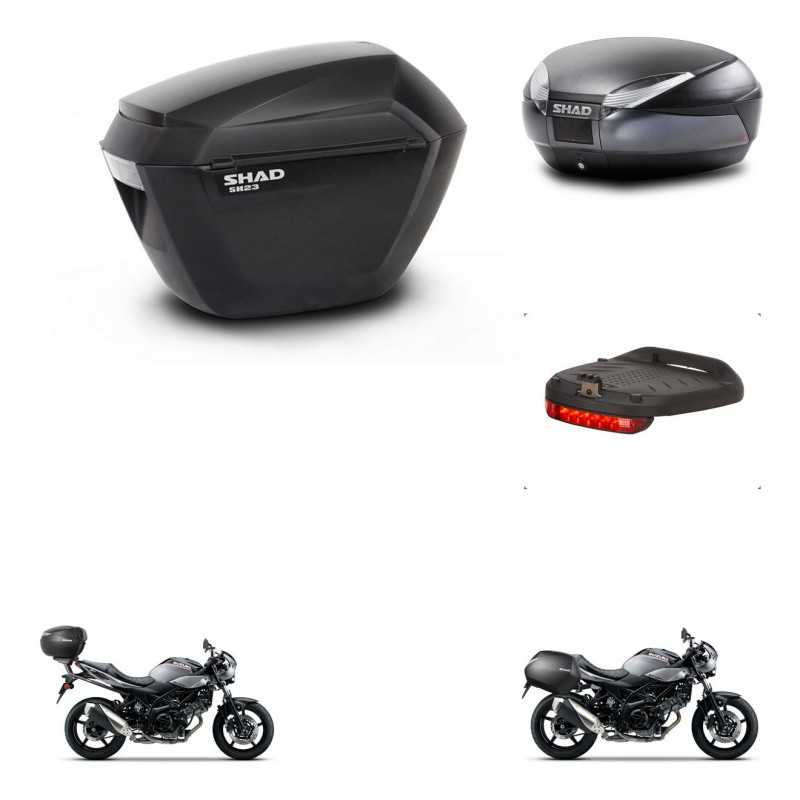 SHAD Baul trasero + maletas laterales luz de freno herraje 3p montaje SH23 SH48 DARK GREY PREMIUM KIT-272810