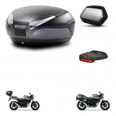 SHAD Maletas laterales + baul trasero luz de freno herraje 3p montaje SH48 DARK GREY PREMIUM SC SH35 KIT-272815