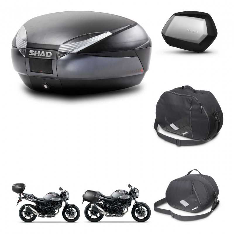 SHAD Maletas laterales + baul trasero accesorios herraje 3p montaje SH48 DARK GREY PREMIUM SC SH35 KIT-272823