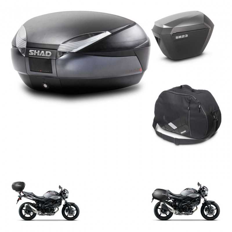 SHAD Maletas laterales + baul trasero bolsa interna herraje 3p montaje SH48 DARK GREY PREMIUM SH23 ALU KIT-272825