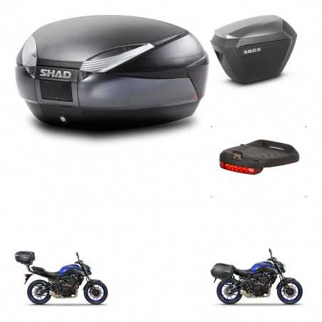 SHAD Maletas laterales + baul trasero luz de freno herraje 3p montaje SH48 DARK GREY PREMIUM SH23 ALU KIT-272888