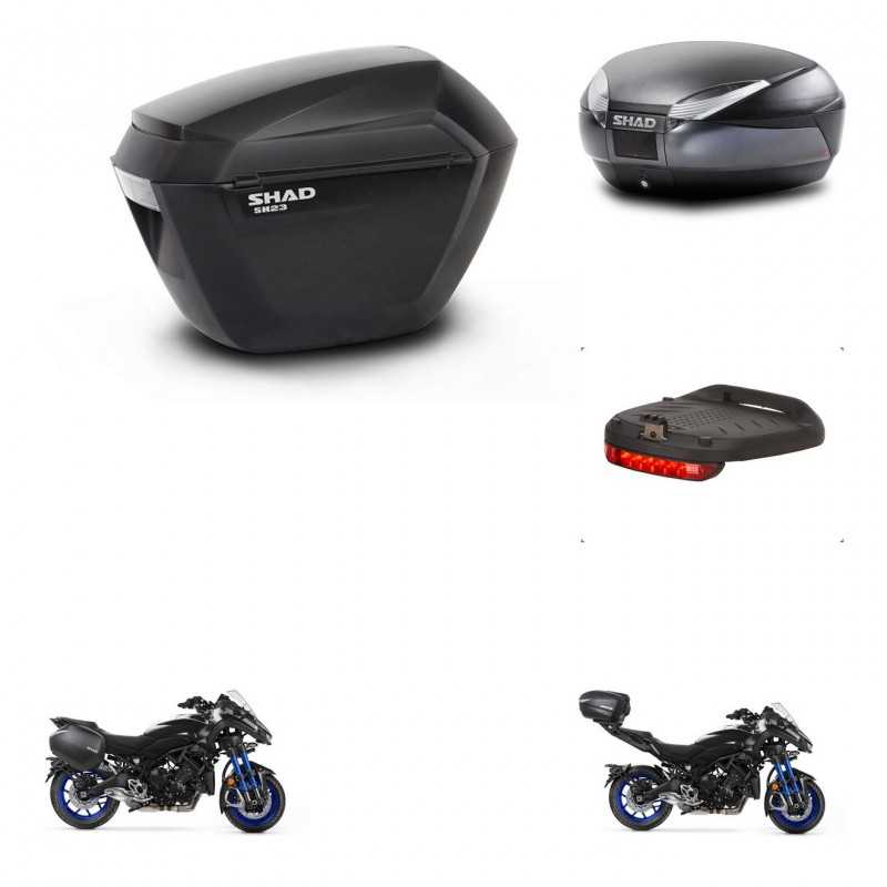 SHAD Baul trasero + maletas laterales luz de freno herraje montaje 3p SH23 SH48 DARK GREY PREMIUM KIT-273026