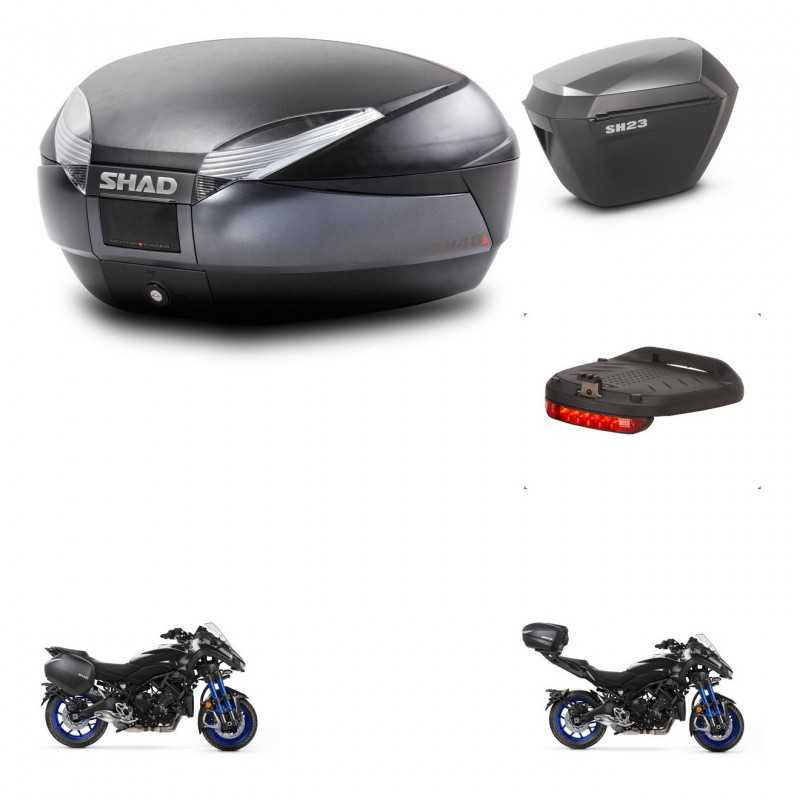 SHAD Maletas laterales + baul trasero luz de freno herraje montaje 3p SH48 DARK GREY PREMIUM SH23 ALU KIT-273032