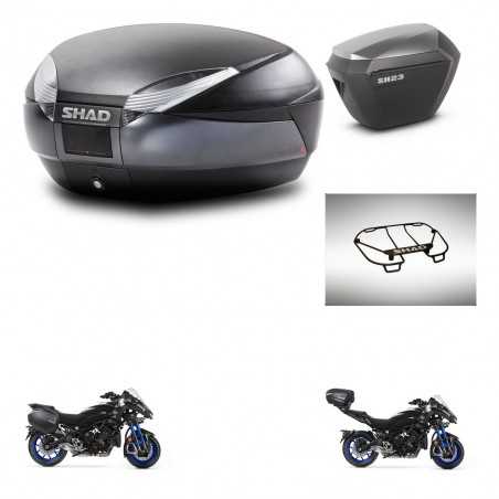 SHAD Maletas laterales + baul trasero parrilla portabultos superior herraje montaje 3p SH48 DARK GREY PREMIUM SH23 ALU KIT-27305