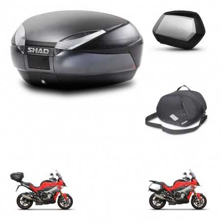SHAD Maletas laterales + baul trasero bolsa interna herraje 3p montaje SH48 DARK GREY PREMIUM SC SH35 KIT-273381