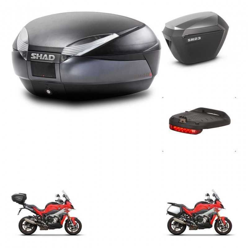 SHAD Maletas laterales + baul trasero luz de freno herraje 3p montaje SH48 DARK GREY PREMIUM SH23 ALU KIT-273392