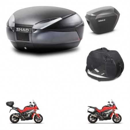 SHAD Maletas laterales + baul trasero bolsa interna herraje 3p montaje SH48 DARK GREY PREMIUM SH23 ALU KIT-273401