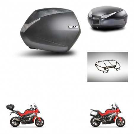 SHAD Baul trasero + maletas laterales parrilla portabultos superior herraje 3p montaje SH36 SH 36 SH48 DARK GREY PREMIUM KIT-273