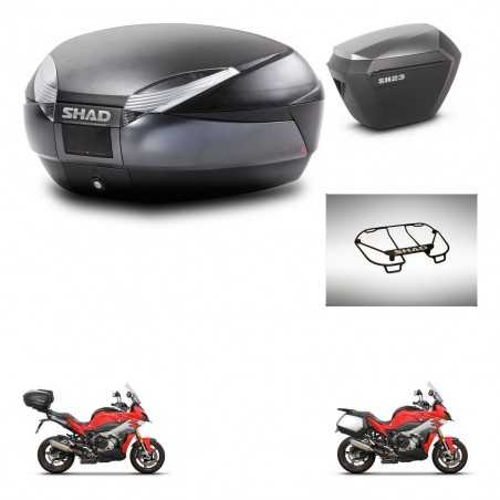 SHAD Side cases + rear trunk + upper rack rack + 3p hardware + mounting hardware SH48 DARK GREY PREMIUM SH23 ALU KIT-273419