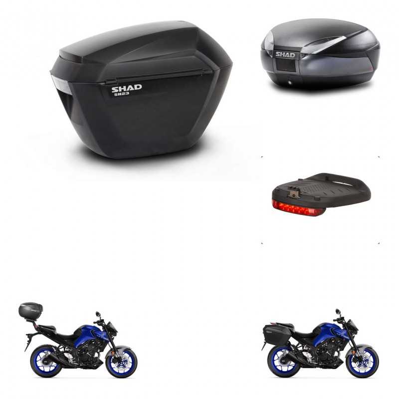 SHAD Baul trasero + maletas laterales luz de freno herraje 3p montaje SH23 SH48 DARK GREY PREMIUM KIT-273458