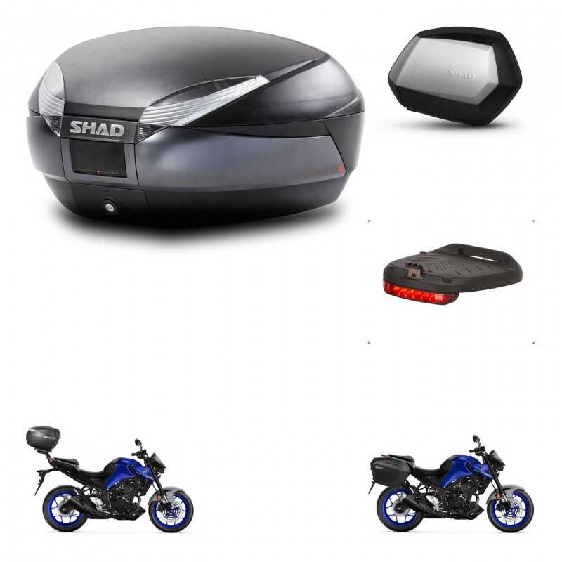 SHAD Maletas laterales + baul trasero luz de freno herraje 3p montaje SH48 DARK GREY PREMIUM SC SH35 KIT-273463