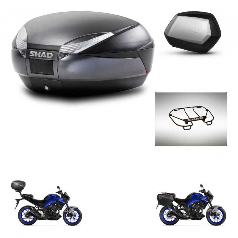 SHAD Maletas laterales + baul trasero parrilla portabultos superior herraje 3p montaje SH48 DARK GREY PREMIUM SC SH35 KIT-273490