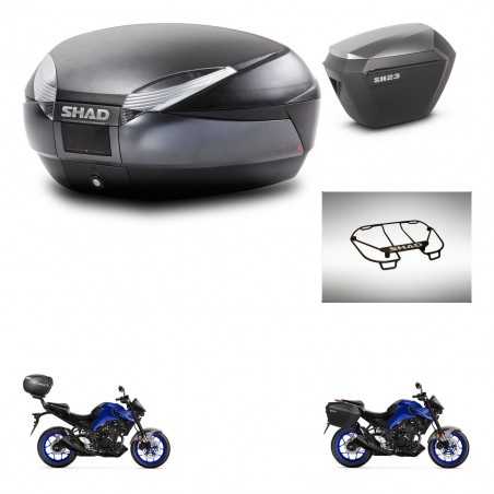 SHAD Maletas laterales + baul trasero parrilla portabultos superior herraje 3p montaje SH48 DARK GREY PREMIUM SH23 ALU KIT-27349