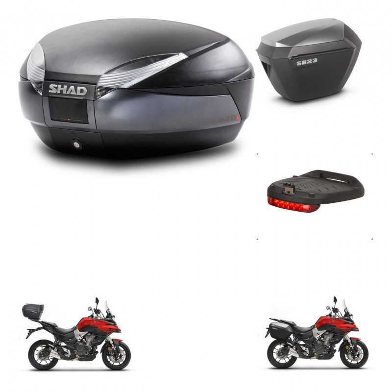 SHAD Maletas laterales + baul trasero luz de freno herraje 3p montaje SH48 DARK GREY PREMIUM SH23 ALU KIT-273536