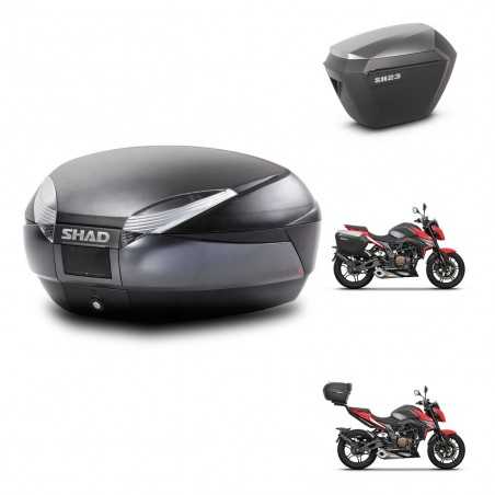SHAD Maletas laterales + baul trasero herraje 3p montaje SH48 DARK GREY PREMIUM SH23 ALU KIT-273599