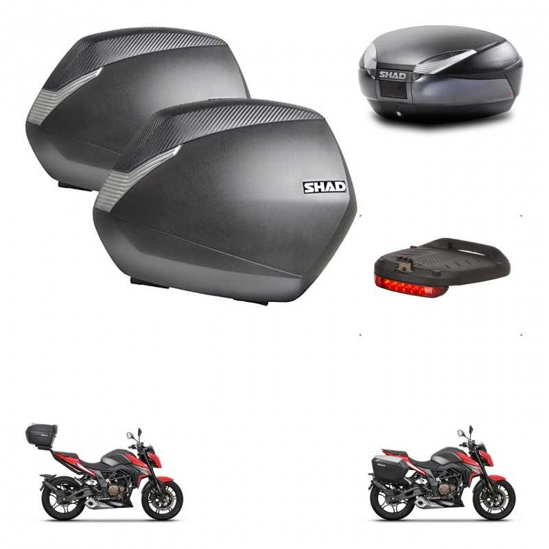 SHAD Baul trasero + maletas laterales luz de freno herraje 3p montaje SH36 SH 36 SH48 DARK GREY PREMIUM KIT-273601