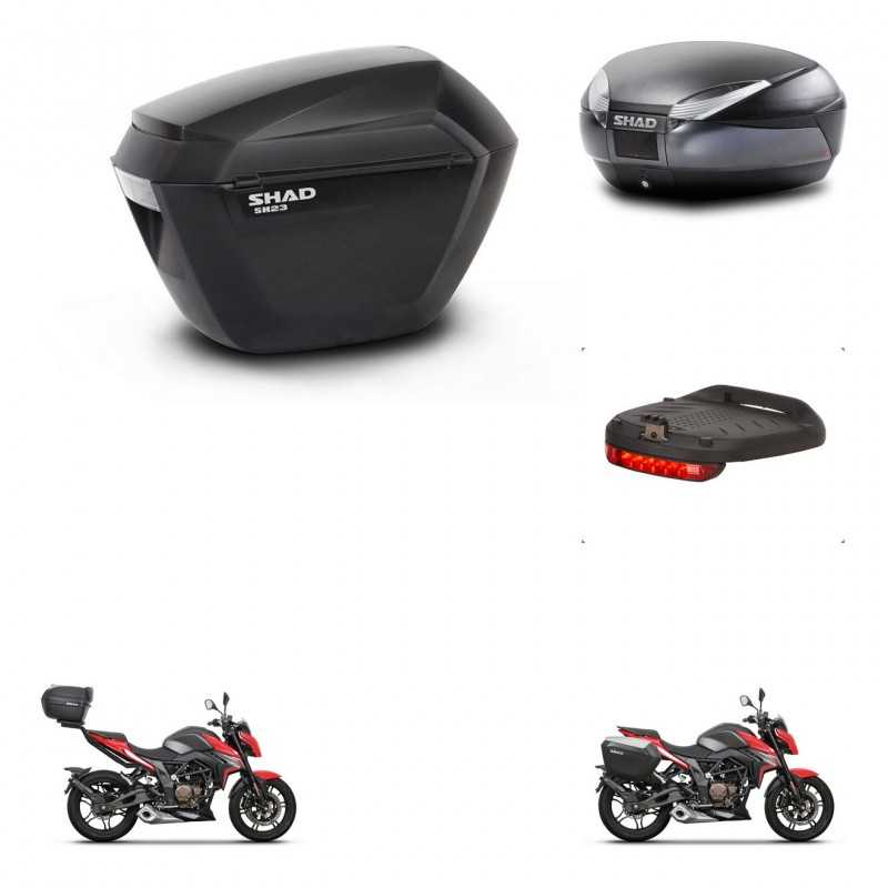 SHAD Baul trasero + maletas laterales luz de freno herraje 3p montaje SH23 SH48 DARK GREY PREMIUM KIT-273602