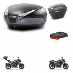 SHAD Maletas laterales + baul trasero luz de freno herraje 3p montaje SH48 DARK GREY PREMIUM SH23 ALU KIT-273608