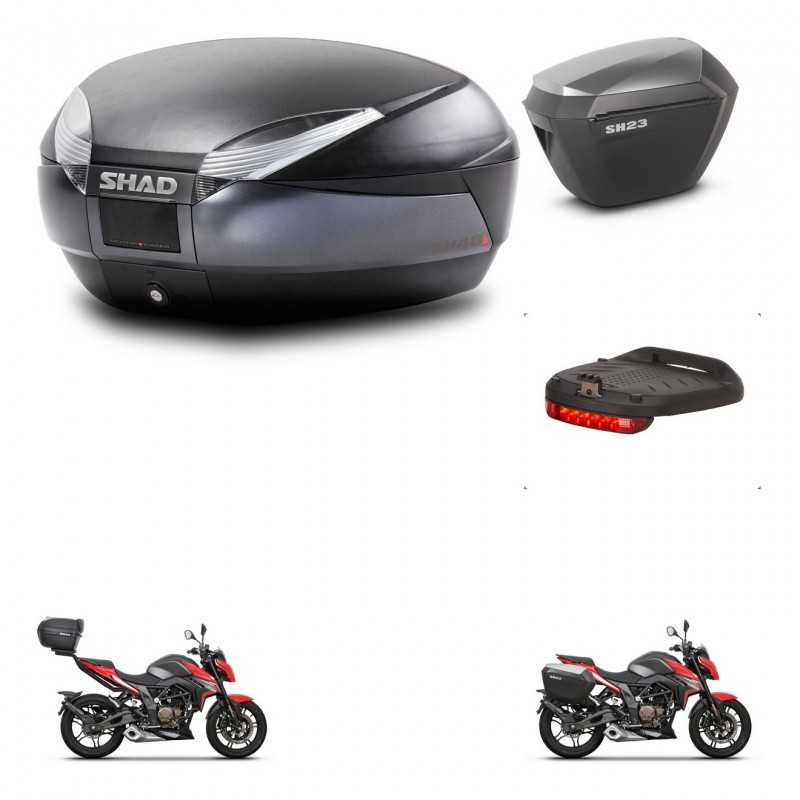 SHAD Maletas laterales + baul trasero luz de freno herraje 3p montaje SH48 DARK GREY PREMIUM SH23 ALU KIT-273608