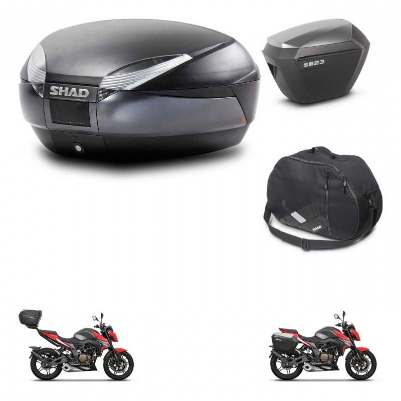 SHAD Side cases + rear trunk + inner bag + 3p hardware + mounting hardware SH48 DARK GREY PREMIUM SH23 ALU KIT-273617