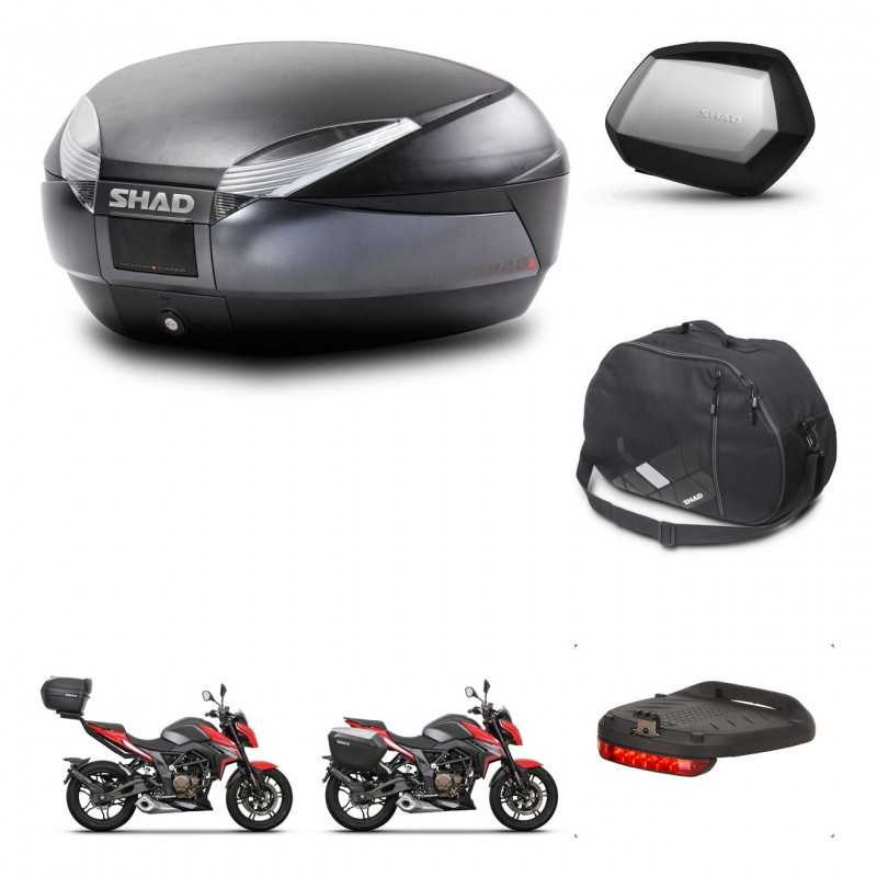 SHAD Maletas laterales + baul trasero accesorios herraje 3p montaje SH48 DARK GREY PREMIUM SC SH35 KIT-273625