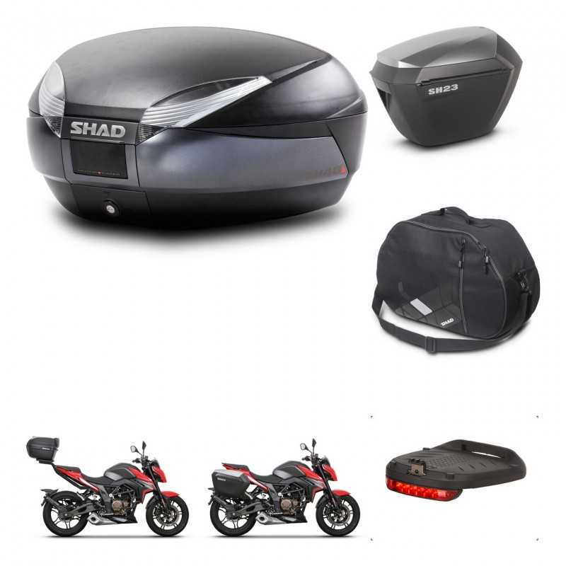 SHAD Maletas laterales + baul trasero accesorios herraje 3p montaje SH48 DARK GREY PREMIUM SH23 ALU KIT-273626