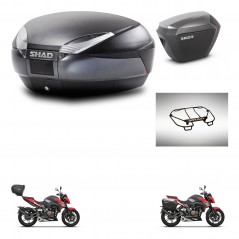 SHAD Side cases + rear trunk + upper rack rack + 3p hardware + mounting hardware SH48 DARK GREY PREMIUM SH23 ALU KIT-273635