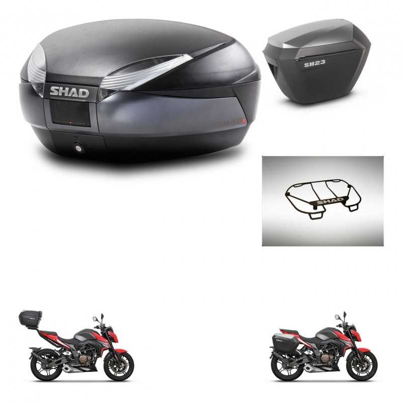 SHAD Side cases + rear trunk + upper rack rack + 3p hardware + mounting hardware SH48 DARK GREY PREMIUM SH23 ALU KIT-273635