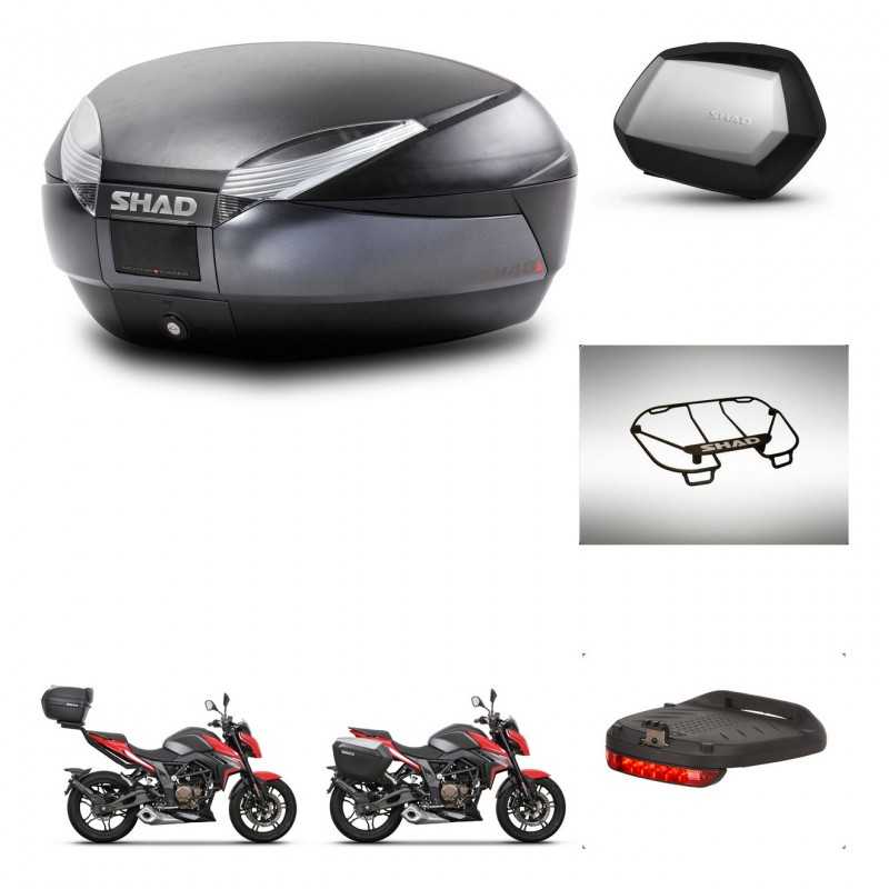 SHAD Maletas laterales + baul trasero accesorios herraje 3p montaje SH48 DARK GREY PREMIUM SC SH35 KIT-273643