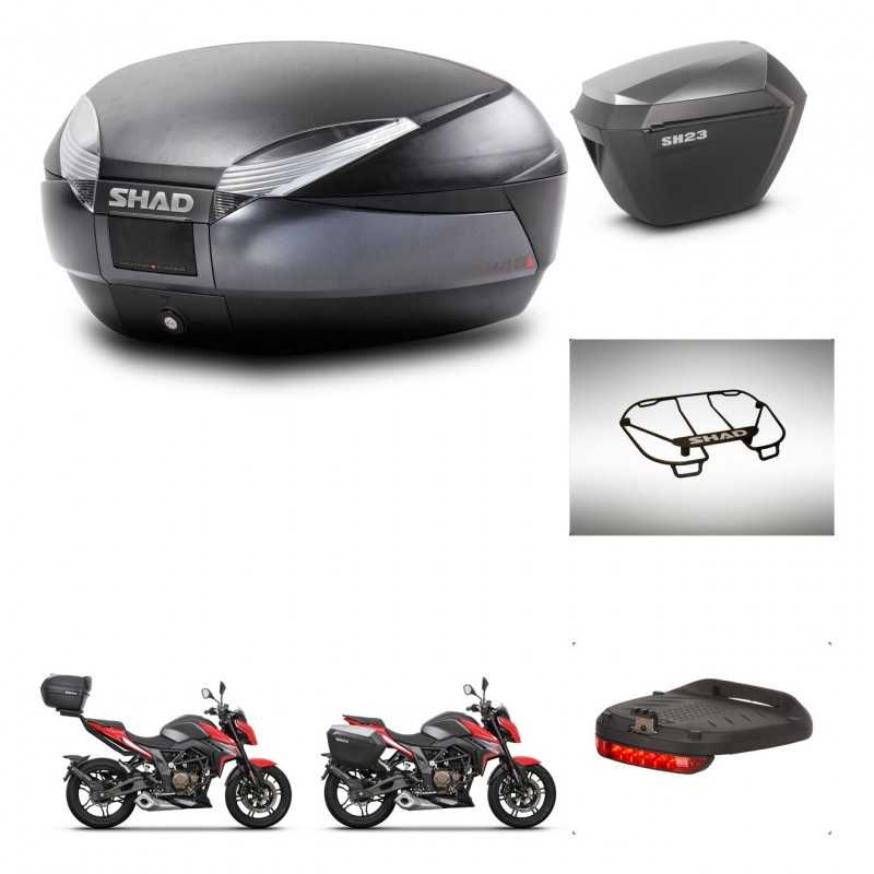 SHAD Maletas laterales + baul trasero accesorios herraje 3p montaje SH48 DARK GREY PREMIUM SH23 ALU KIT-273644