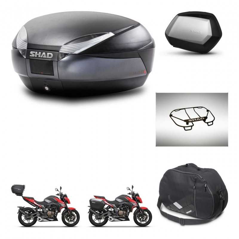 SHAD Maletas laterales + baul trasero accesorios herraje 3p montaje SH48 DARK GREY PREMIUM SC SH35 KIT-273652