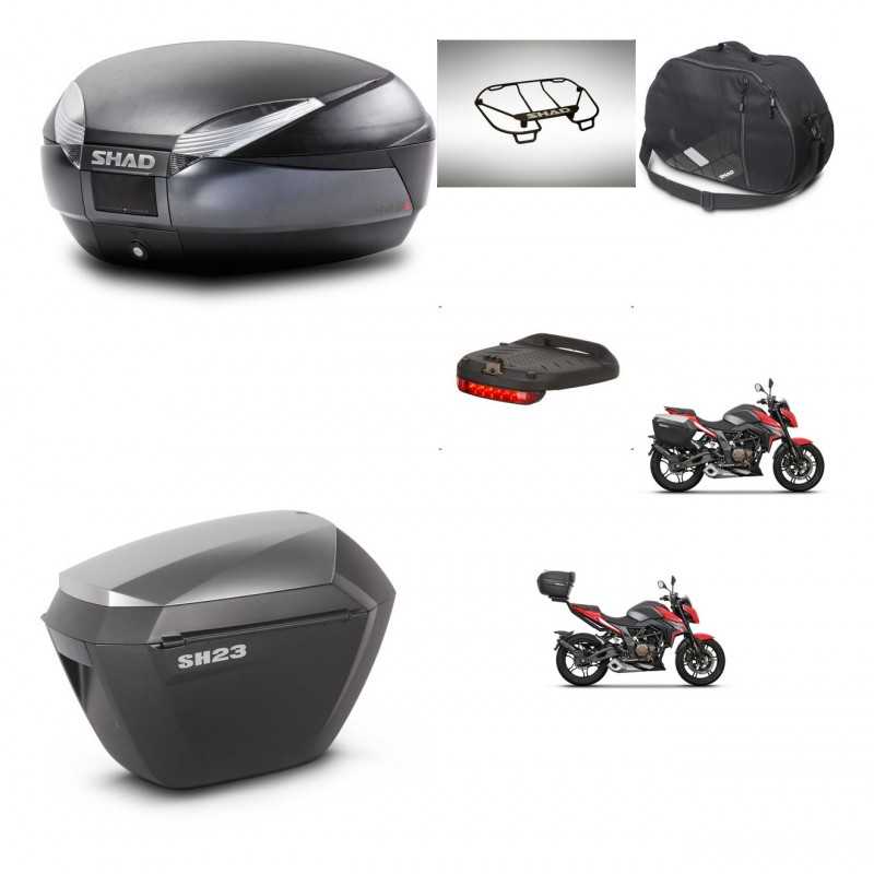 SHAD Maletas laterales + baul trasero accesorios herraje 3p montaje SH48 DARK GREY PREMIUM SH23 ALU KIT-273662