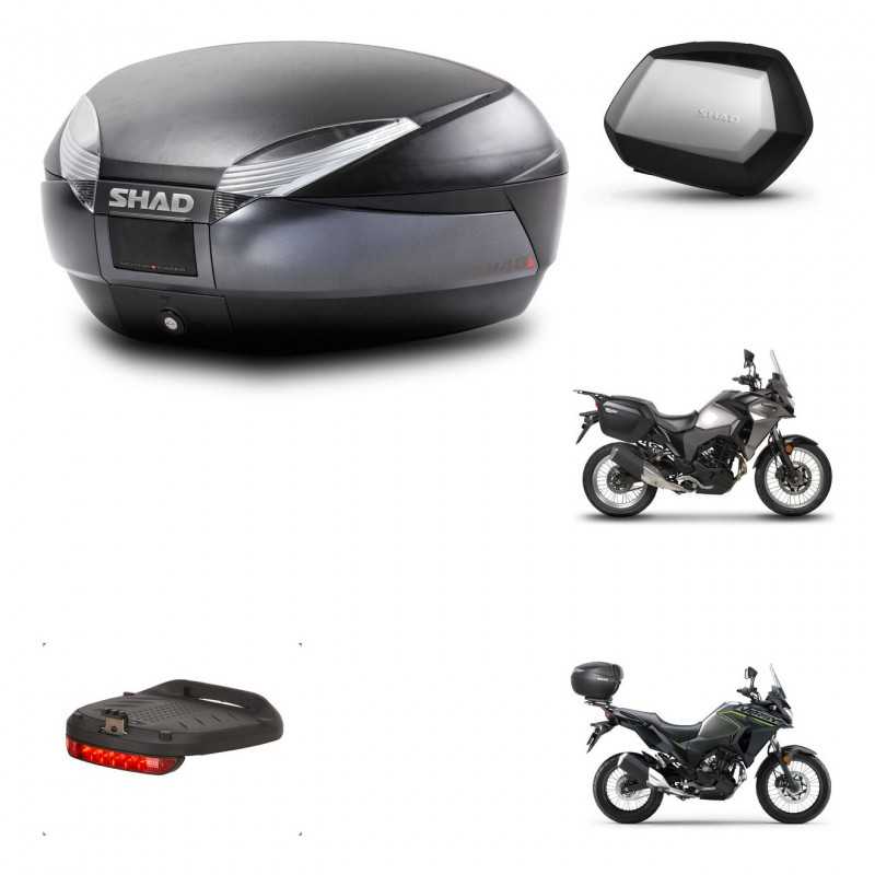 SHAD Maletas laterales + baul trasero herraje 3p montaje luz de freno SH48 DARK GREY PREMIUM SC SH35 KIT-273679