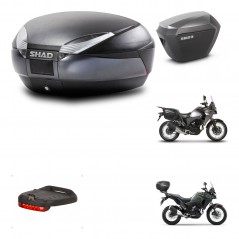SHAD Maletas laterales + baul trasero herraje 3p montaje luz de freno SH48 DARK GREY PREMIUM SH23 ALU KIT-273680