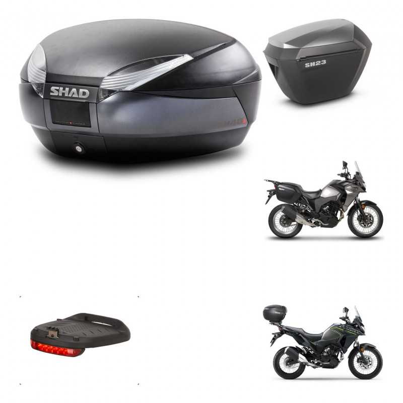 SHAD Maletas laterales + baul trasero herraje 3p montaje luz de freno SH48 DARK GREY PREMIUM SH23 ALU KIT-273680