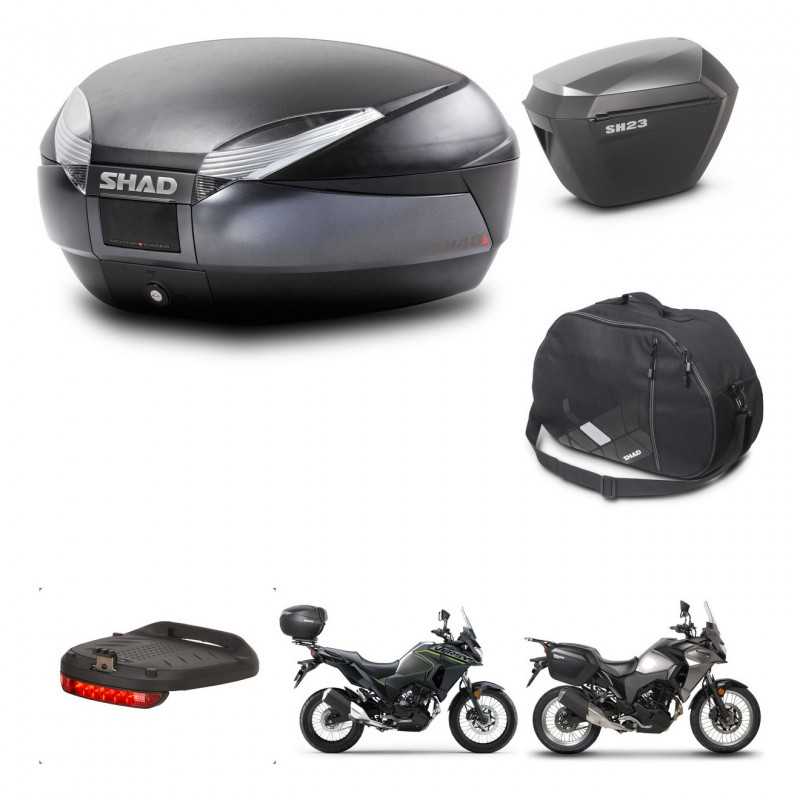 SHAD Maletas laterales + baul trasero accesorios herraje 3p montaje SH48 DARK GREY PREMIUM SH23 ALU KIT-273698