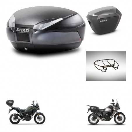 SHAD Maletas laterales + baul trasero parrilla portabultos superior herraje 3p montaje SH48 DARK GREY PREMIUM SH23 ALU KIT-27370