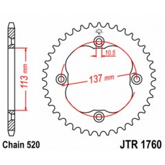 JT SPROCKETS CORONA PLATO TRASERO 1760 - 520 1074936002