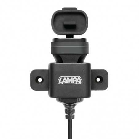 LAMPA Cargador de mechero fijación con tornillo y conectores para moto USB 12/24V LAM38878
