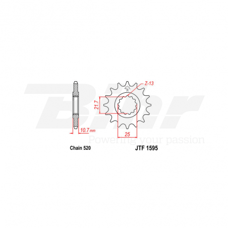 Sprocket with rubber  1595 de acero con 16 dientes