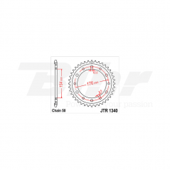 Sprocket rear plate  1340 zinc con 44 dientes