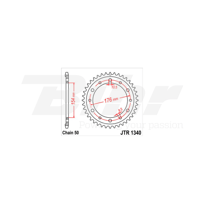 JT SPROCKETS Corona plato trasero 1340 zinc con 44 dientes R134044ZBK