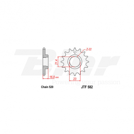 Sprocket with rubber  582 de acero con 16 dientes