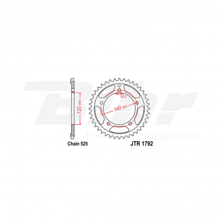 JT SPROCKETS Corona plato trasero 1792 zinc con 42 dientes R179242ZBK