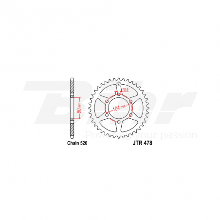 Sprocket rear plate  478 zinc con 45 dientes