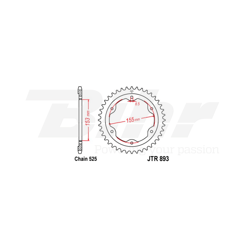 Sprocket rear plate  893 zinc con 38 dientes
