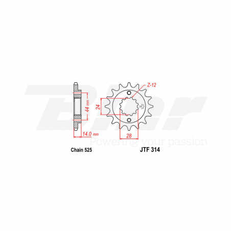JT SPROCKETS Piñón con goma 314 de acero 16 dientes F31416RB