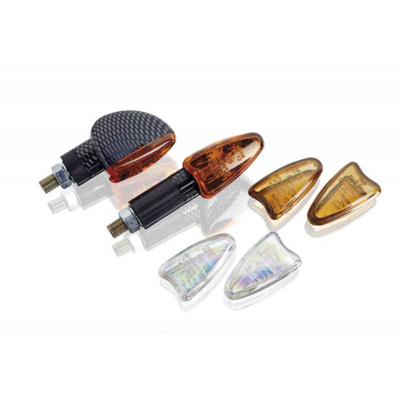 PUIG UNIVERSAL SHORT BLINKERS FOR MOTORCYCLES STAR WITH THREE CRYSTALS IN SMOKED LASER AMBER 2548