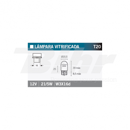 V PARTS LAMP, LIGHT BULB 12V21/5W 14680