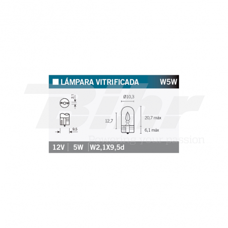 V PARTS Lámpara bombilla 12V5W W5W - Homologada CE Caja de cartón 10 unidades 14676